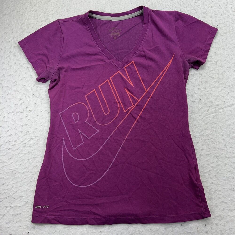 Nike Dri Fit Women’s Small Purple Short Sleeve Run Graphic T Shirt Athleisure
